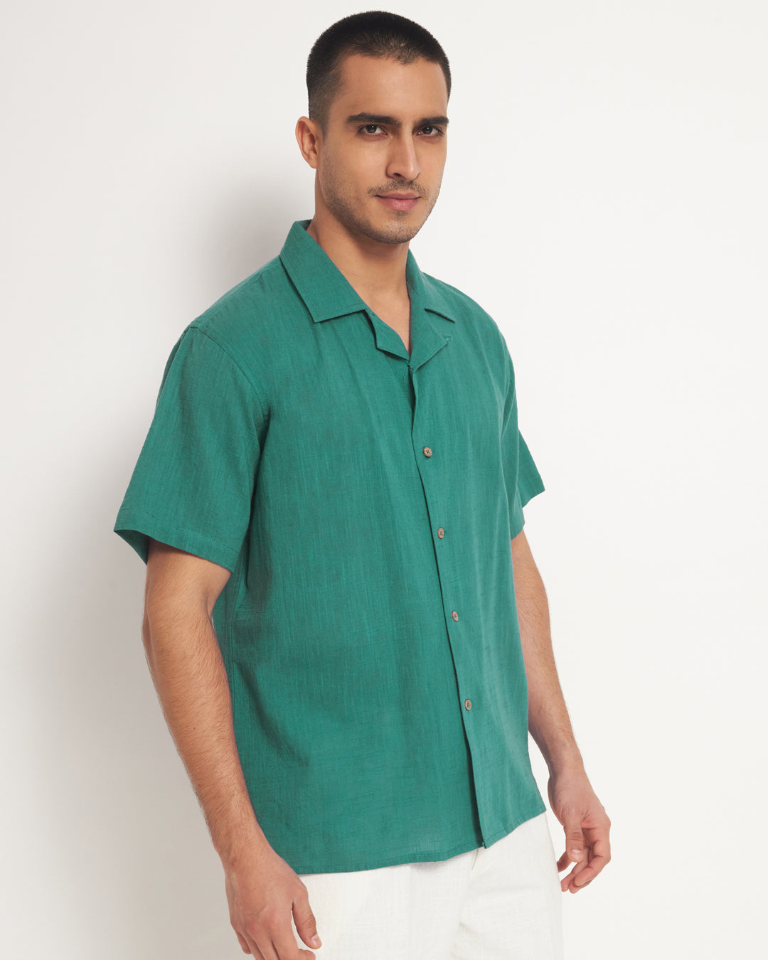 Classic Forest Green Men's Half Sleeves Shirt