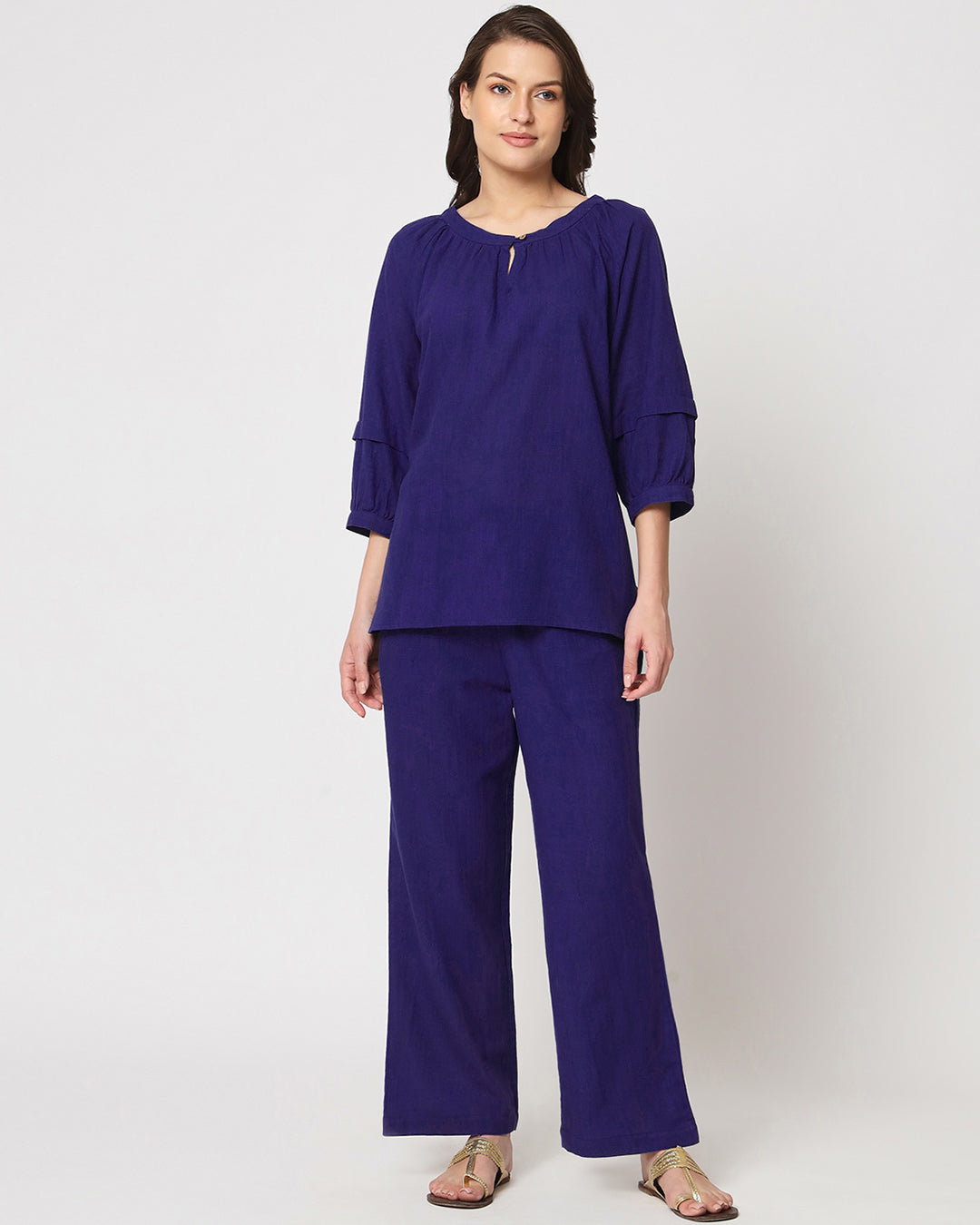 Aurora Purple Button Neck Solid Top (Without Bottoms)