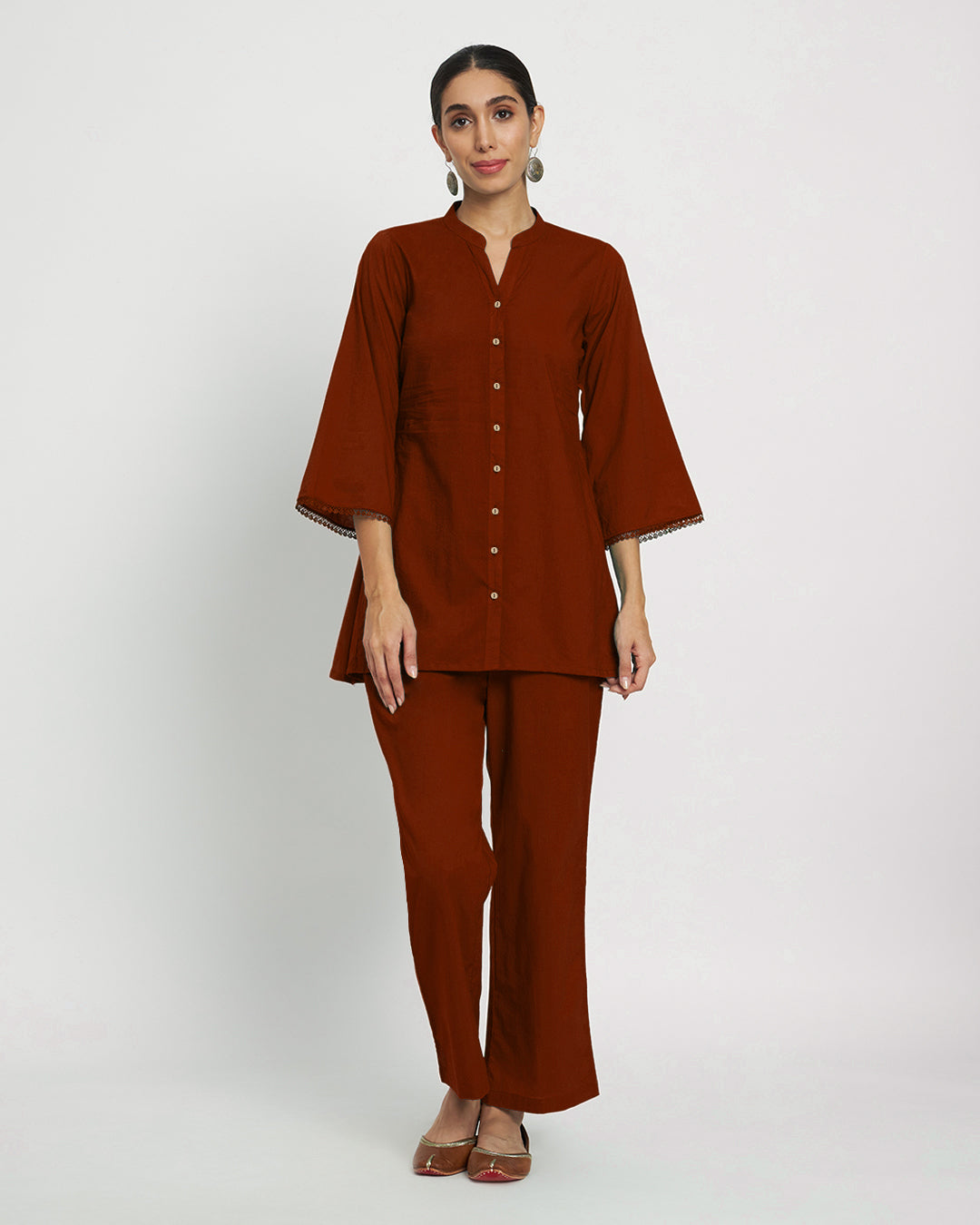 Russet Red Flared Solid Kurta (Without Bottoms)