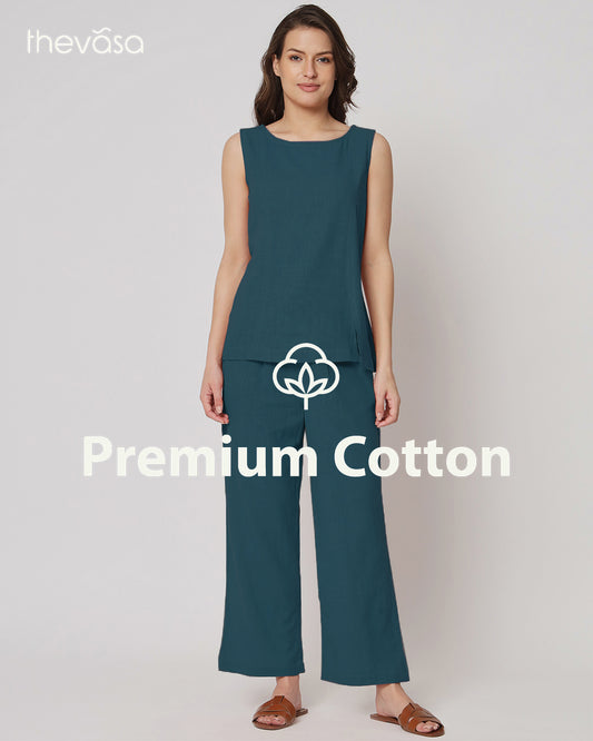 Deep Teal Sleeveless Short Length Solid Co-ord Set