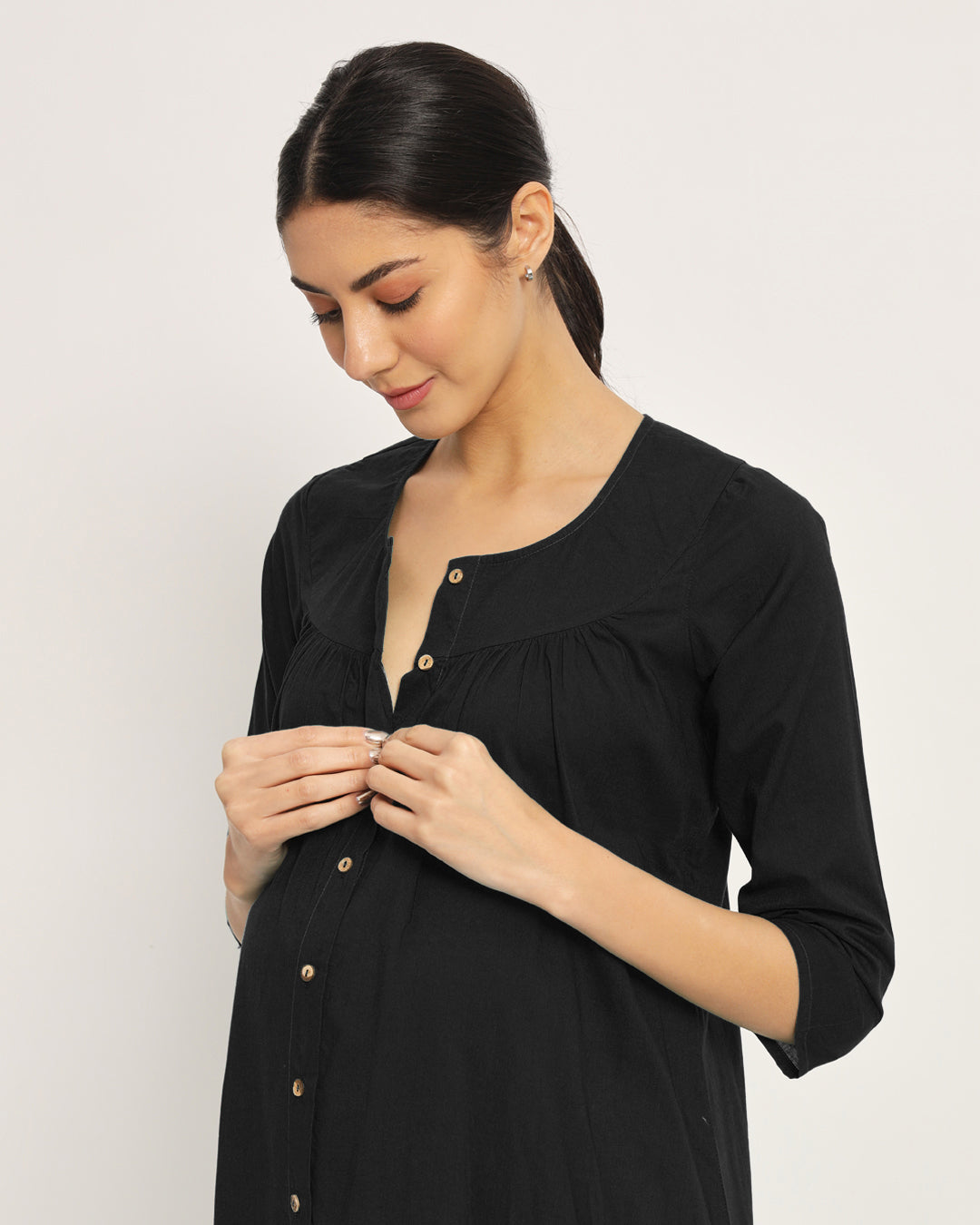 Classic Black Mommy Glow Maternity & Nursing Dress