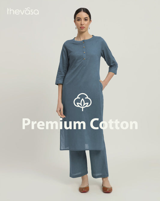 Blue Dawn Modern Minimalist Band Collar Solid Co-ord Set