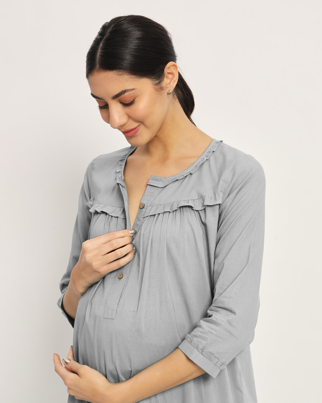 Iced Grey Bella Mama Maternity & Nursing Dress