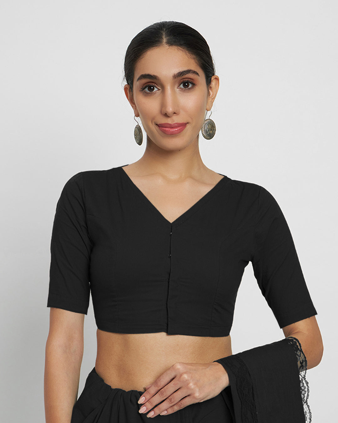 Black Rayon Opulent Open Blouse