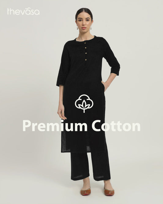 Black Modern Minimalist Band Collar Solid Co-ord Set