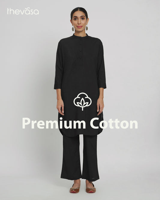 Classic Black Modern Mandarin Collar Solid Co-ord Set