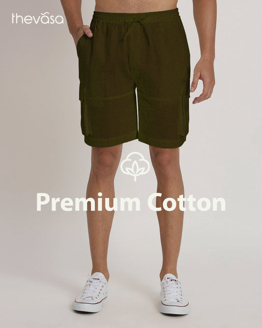 Slub Comfort Cargo Olive Green Men's Shorts