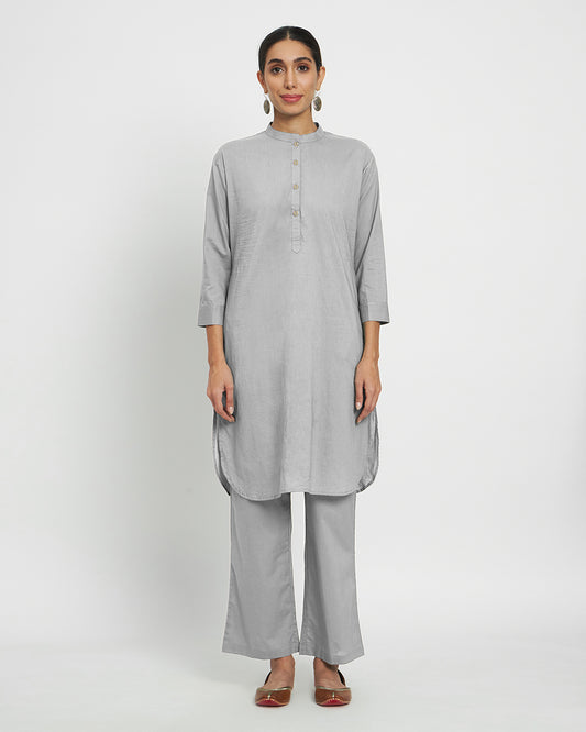 Iced Grey Modern Mandarin Collar Solid Kurta (Without Bottoms)