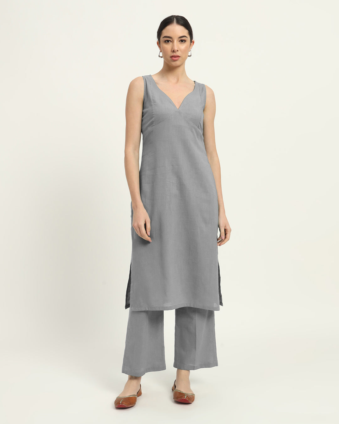 Iced Grey Modern Muse Sweetheart Solid Kurta (Without Bottoms)