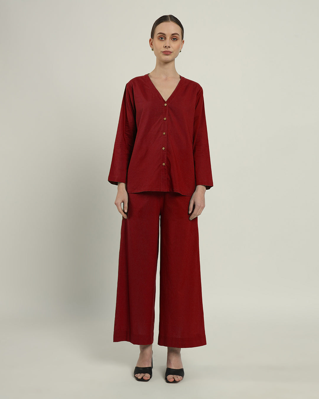 Russet Red Classic Grace Shirt Solid Co-ord set