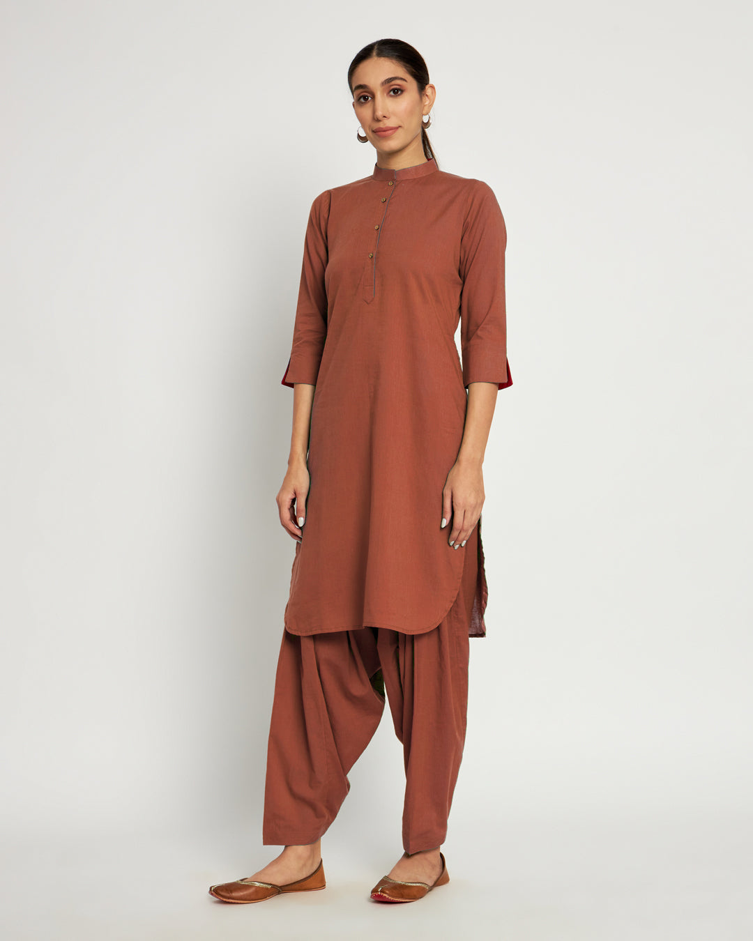 Blush In Love Band Collar Neck Solid Kurta (Without Bottoms)