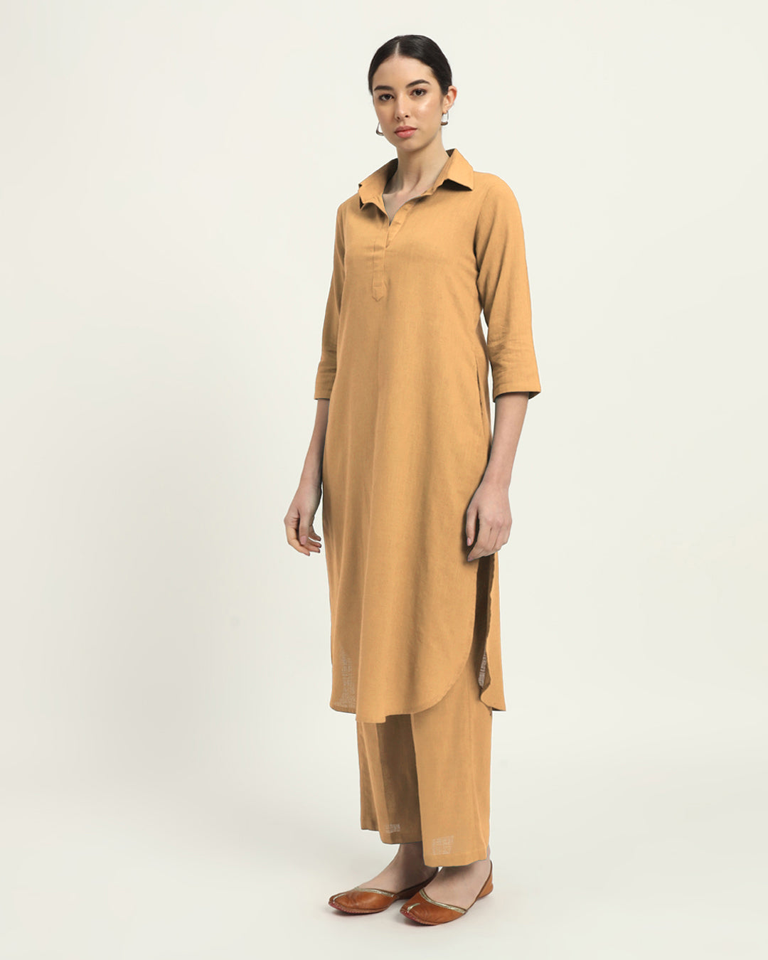 Combo: Beige & Russet Red Collar Comfort Solid Kurta