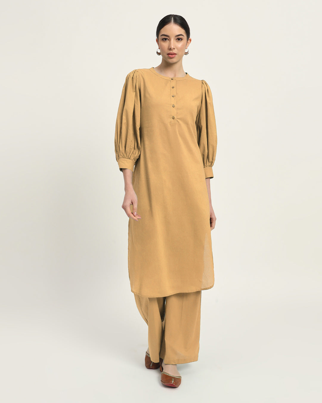 Combo: Beige & Iced Grey Balloon Breeze Pot Neck Solid Kurta