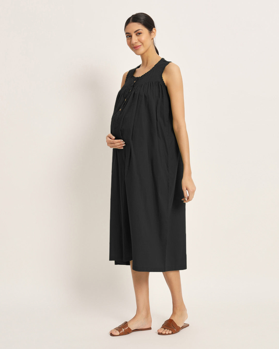Combo: Black & Russet Red Pregnan-Queen Maternity & Nursing Dress