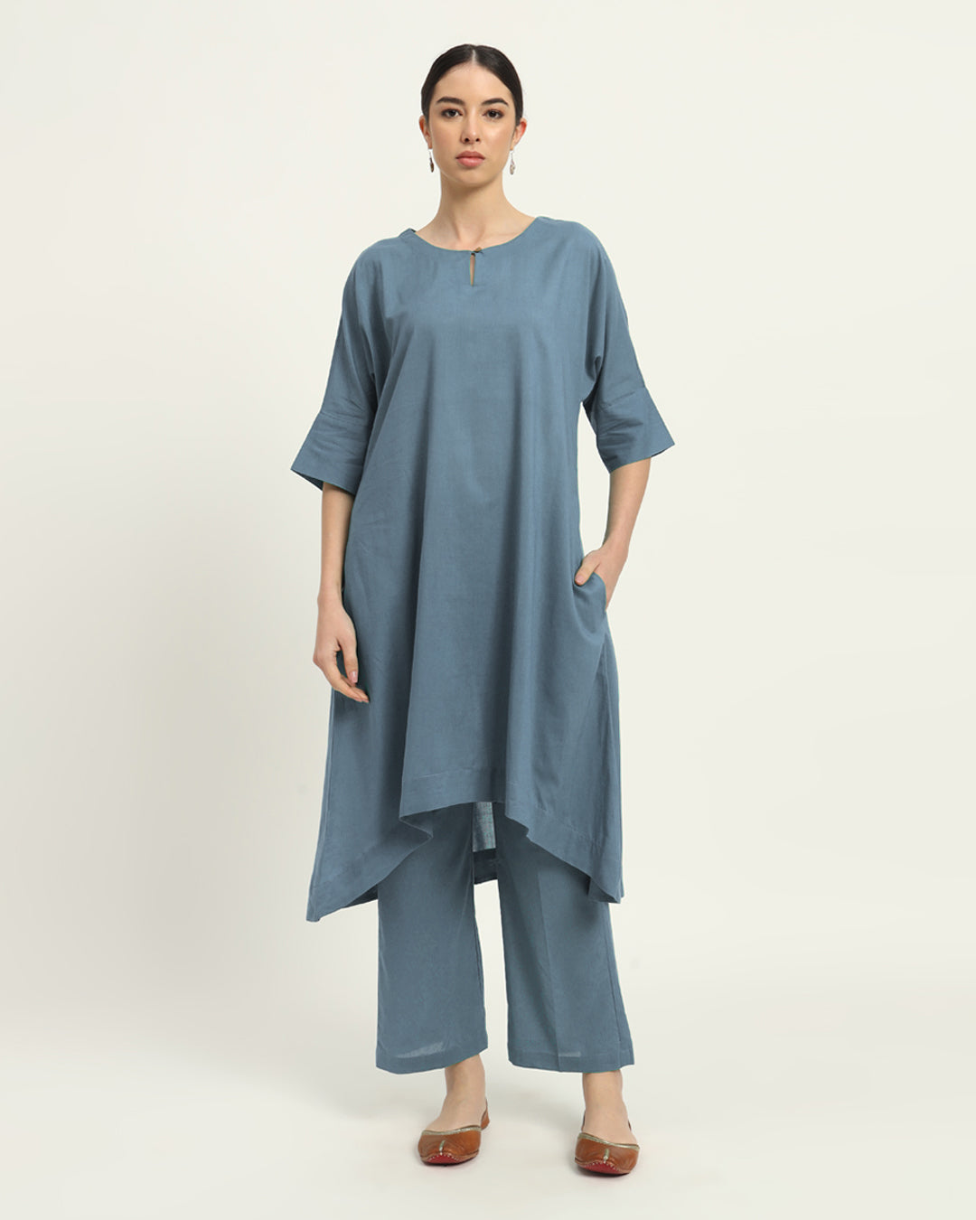 Combo: Blue Dawn & Lilac Flare & Flow Boat Neck Solid Kurta