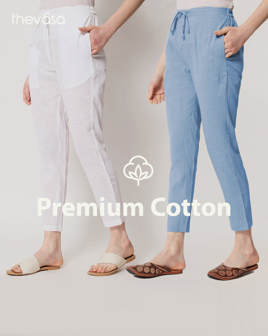 Combo: White & Blue Dawn Cigarette Pants- Set of 2