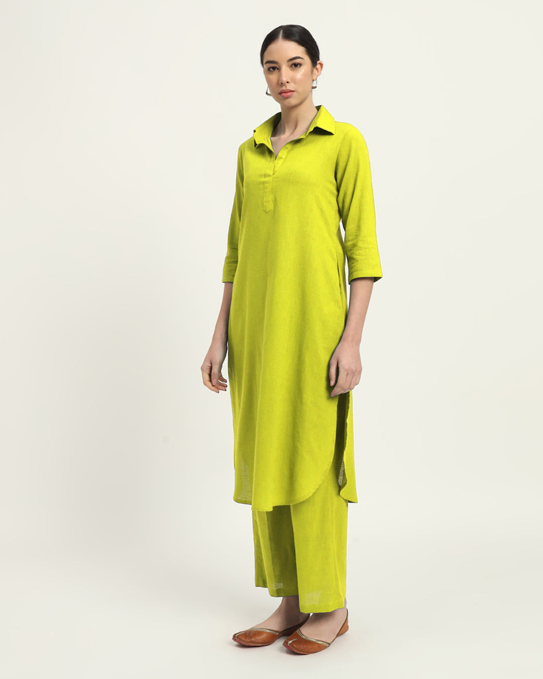 Combo: Beige & Burst of Lime Collar Comfort Solid Kurta