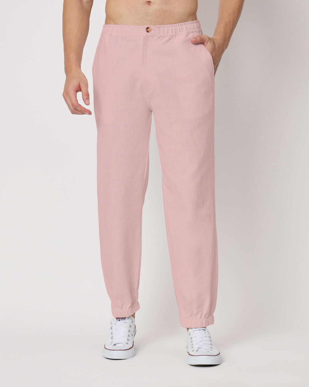 Combo: Beige & Fondant Pink Jog Men's Pants - Set of 2