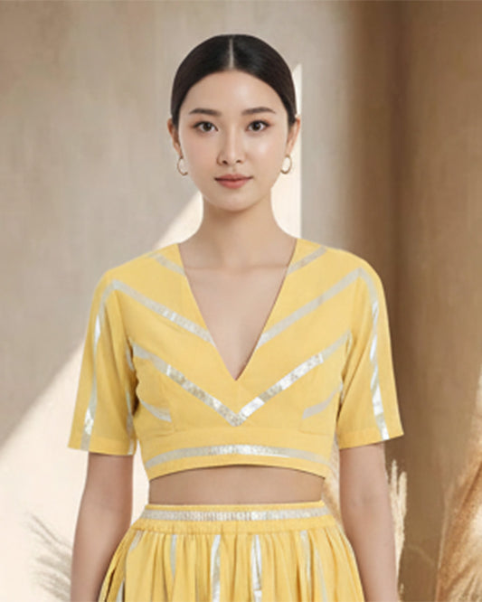 Yellow Glisten Gala Deep V Blouse