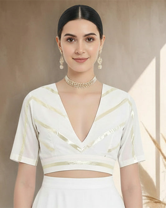 White Glisten Gala Deep V Blouse