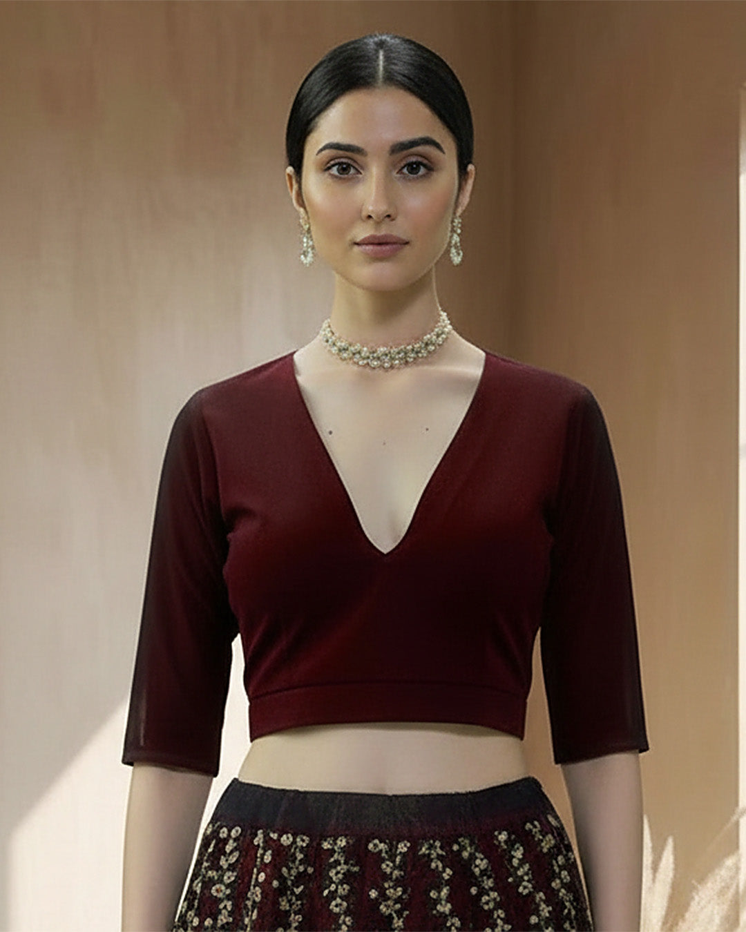 Maroon Allure Deep V Velvet Blouse