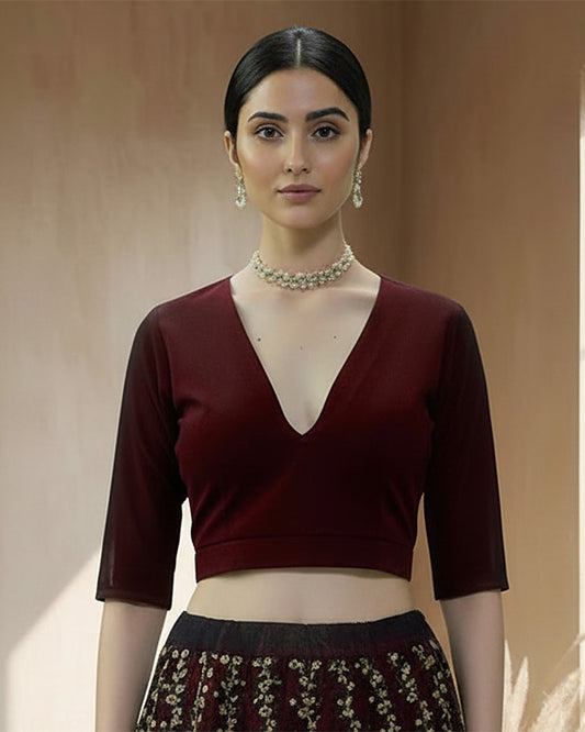 Maroon Allure Deep V Velvet Blouse