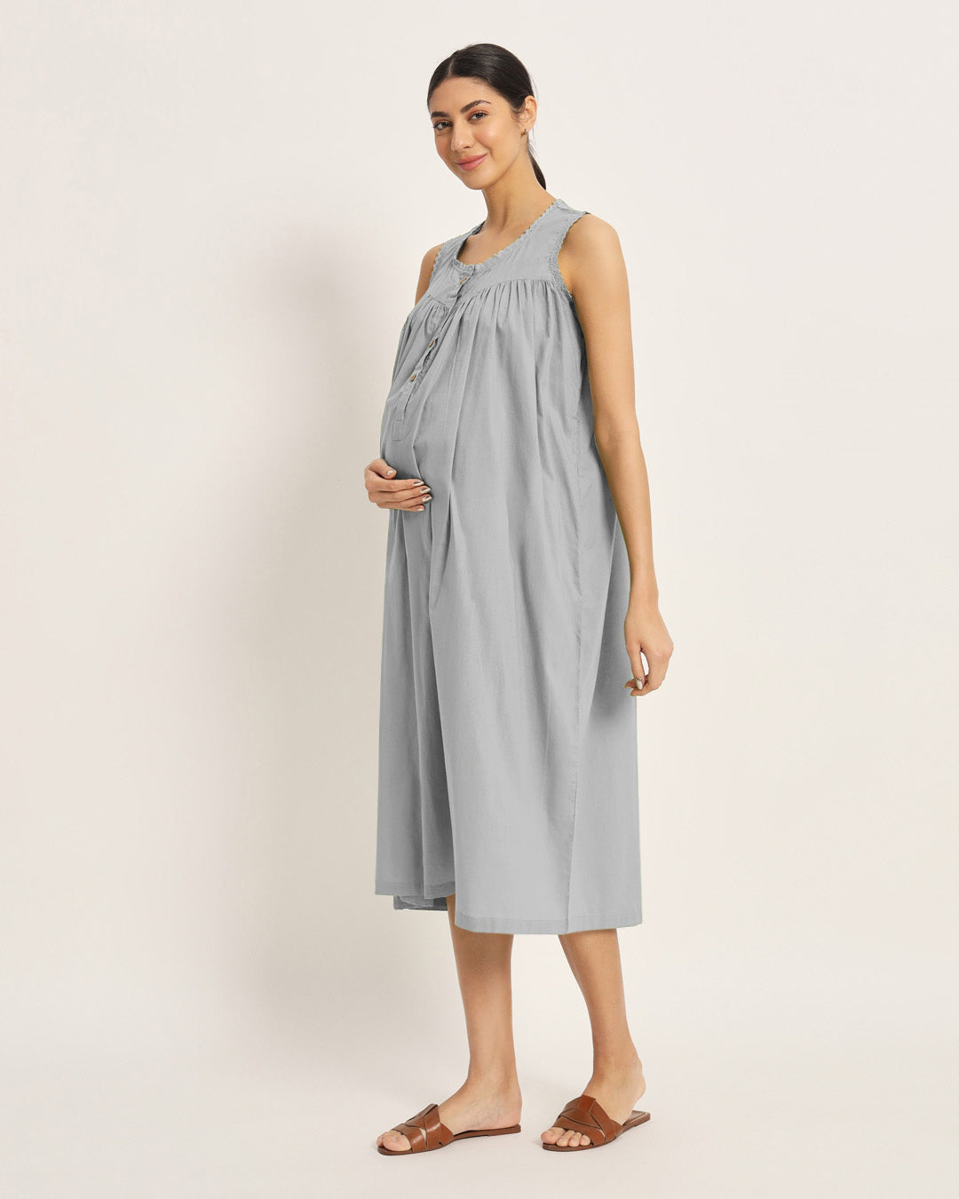 Combo: Iced Grey & Sage Green Pregnan-Queen Maternity & Nursing Dress