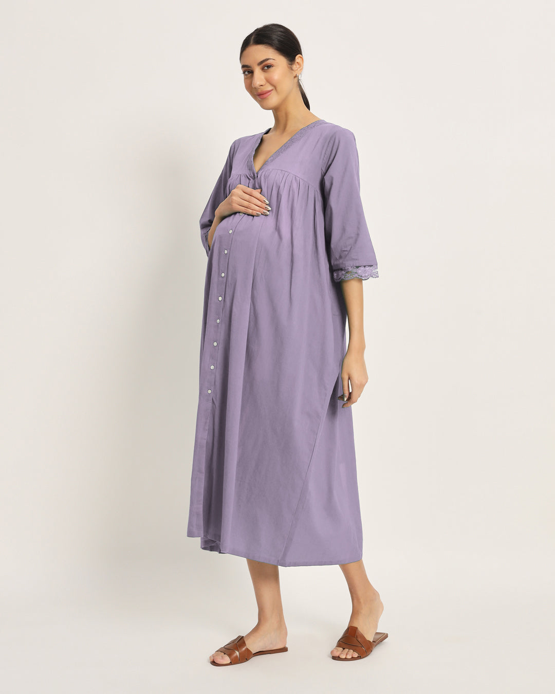 Combo: Lilac & Sage Green Stylish Preggo Maternity & Nursing Dress - Set of 2