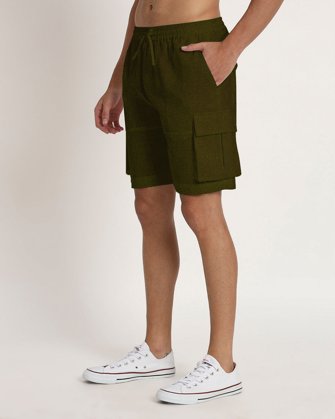 Combo : Casual Ease & Cargo Olive Green Men's Pants & Shorts  - Set of 2