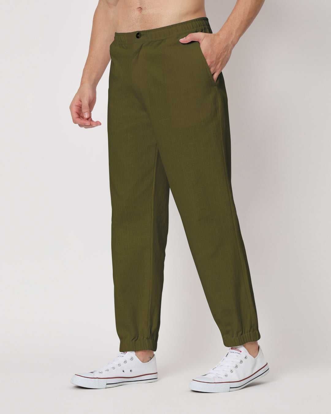 Combo: Beige & Olive Green Jog Men's Pants - Set of 2