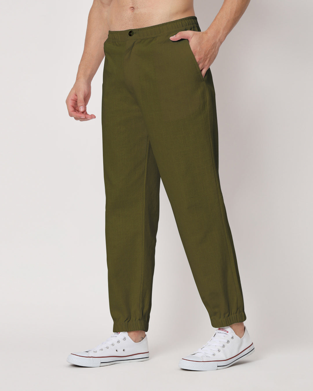 Combo: Spring Green & Olive Green Jog Men's Pants - Set of 2