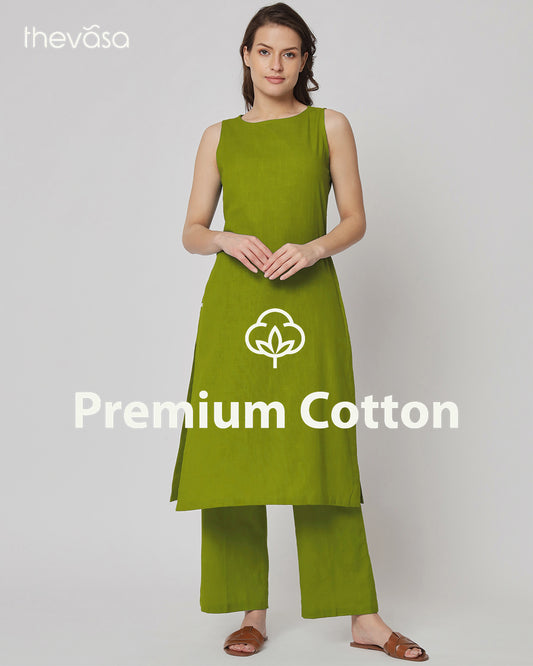 Sage Green Sleeveless Long Length Solid Co-ord Set