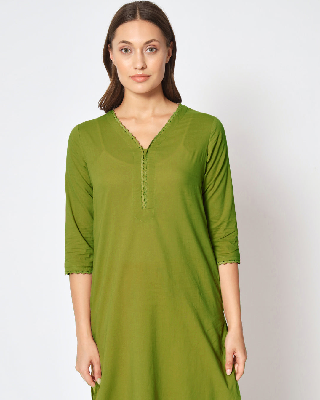 Sage Green Lace Affair Solid Kurta (Without Bottoms)