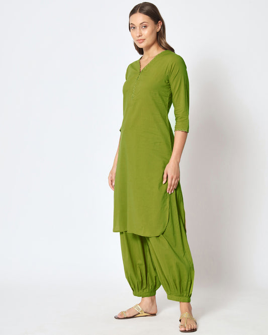 Sage Green Lace Affair Solid Kurta (Without Bottoms)