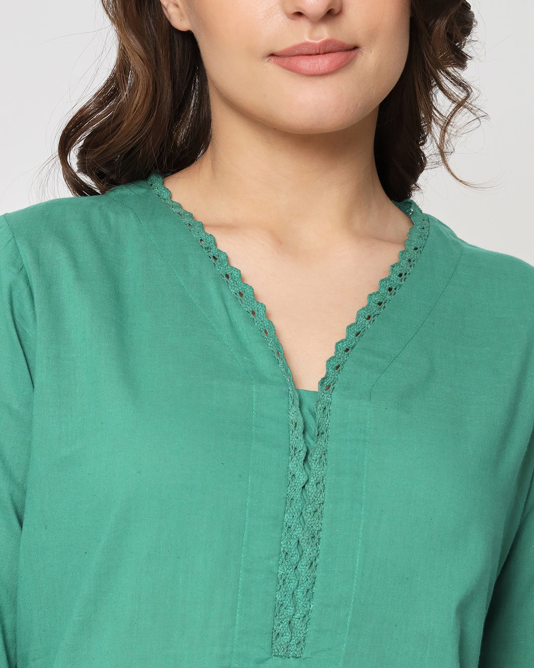 Valley Vista Lace Affair Solid Kurta (Without Bottoms)