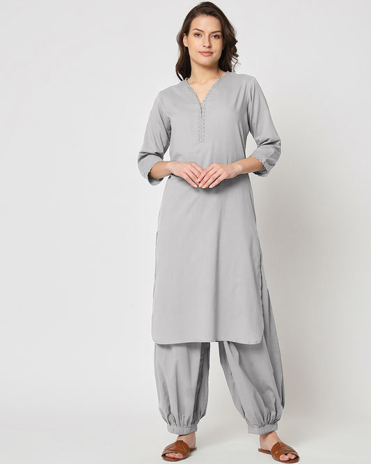 Iced Grey Lace Affair Solid Kurta (Without Bottoms)