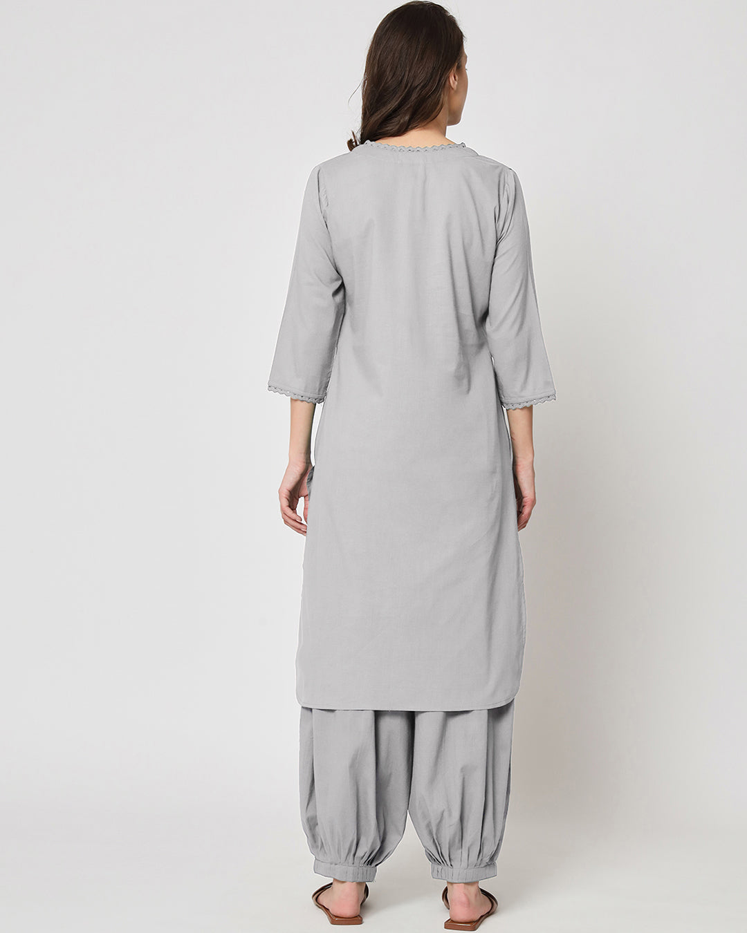 Iced Grey Lace Affair Solid Kurta (Without Bottoms)