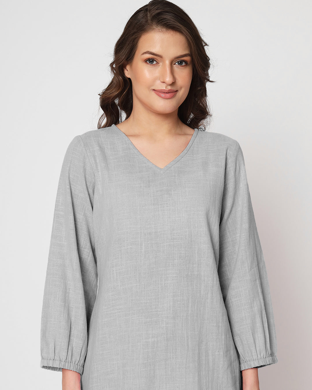 Iced Grey Bishop Sleeves Solid Top (Without Bottoms)