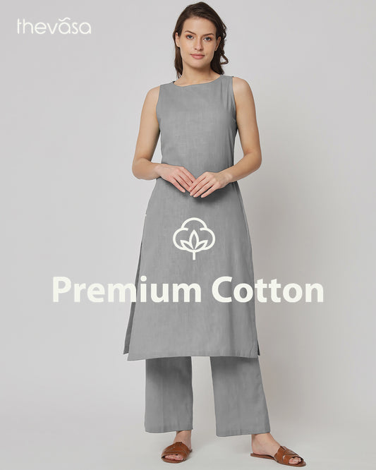 Iced Grey Sleeveless Long Length Solid Co-ord Set