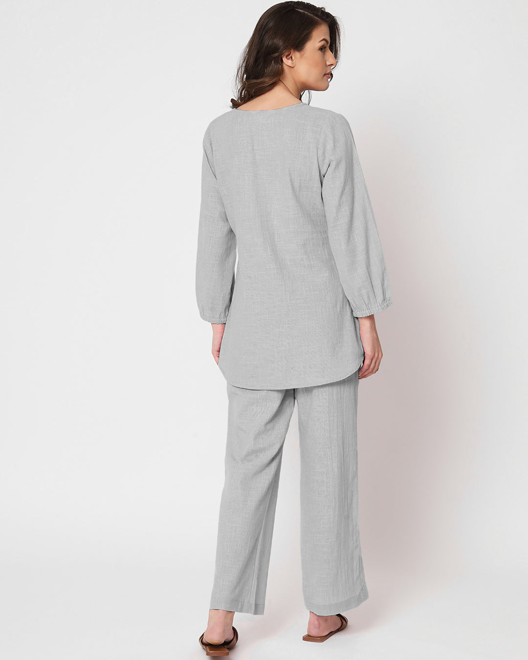 Iced Grey Bishop Sleeves Solid Top (Without Bottoms)
