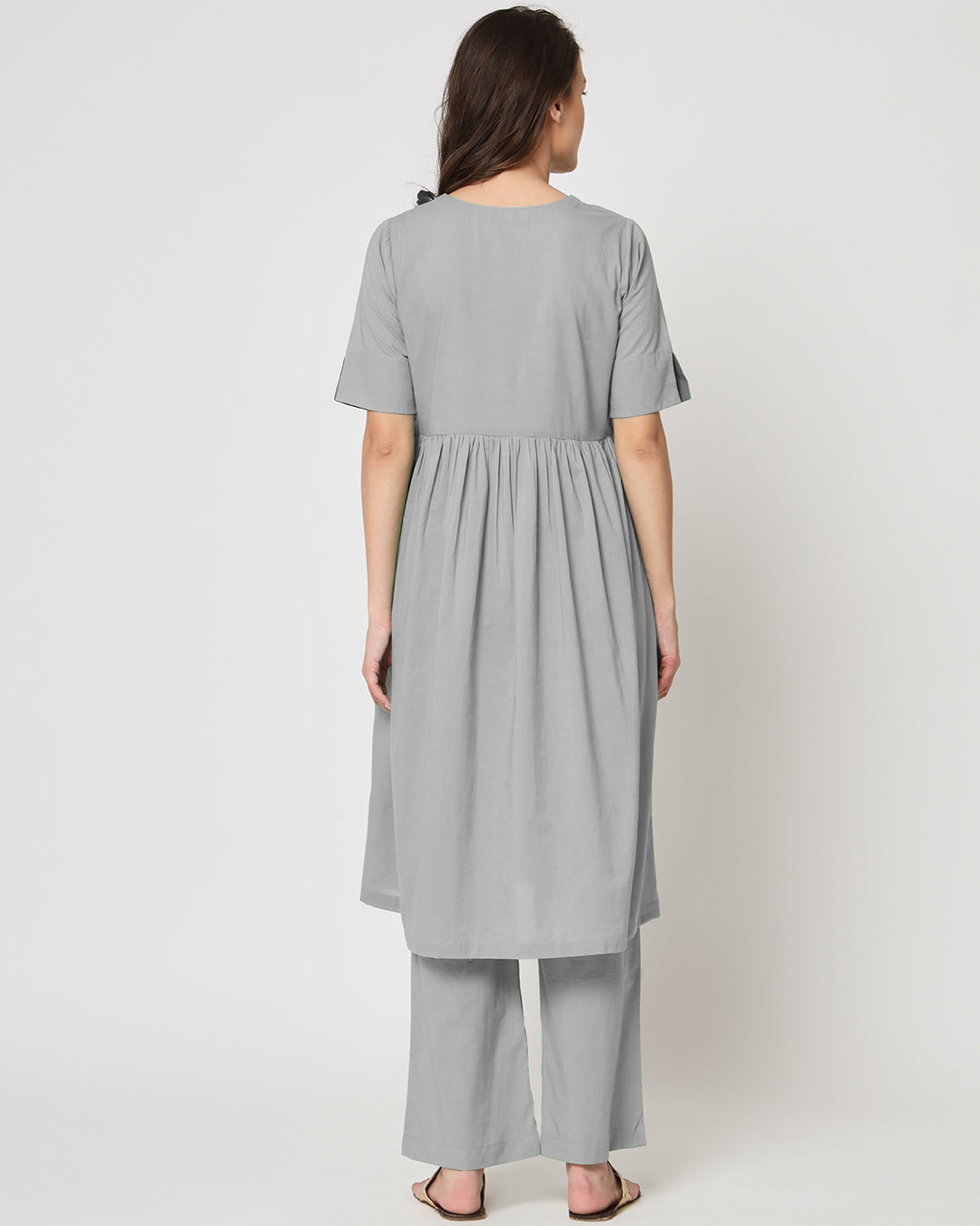 Iced Grey Gathered Solid Co-ord Set