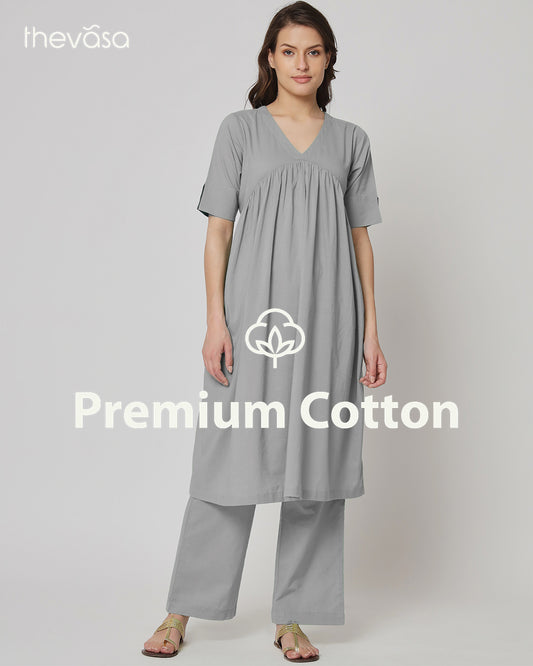 Iced Grey Gathered Solid Co-ord Set