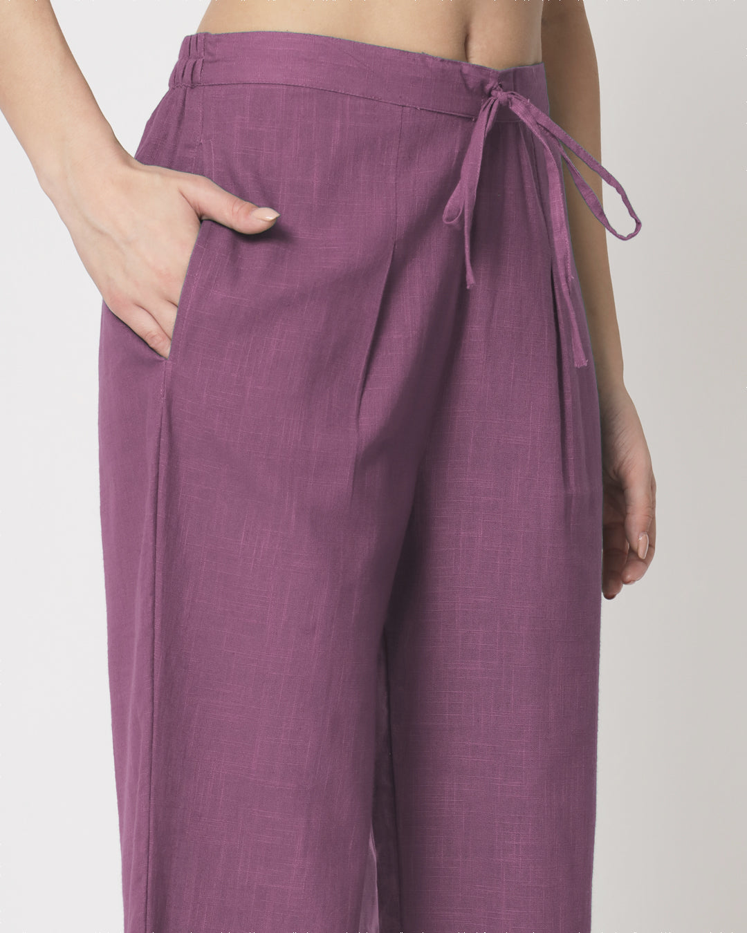 Wisteria Purple Collar Neck Short Length Solid Co-ord Set