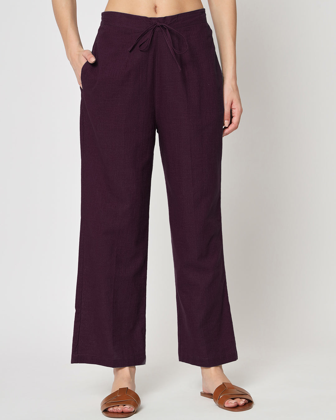 Combo: Wings Of Love & Plum Passion Straight Pants- Set of 2