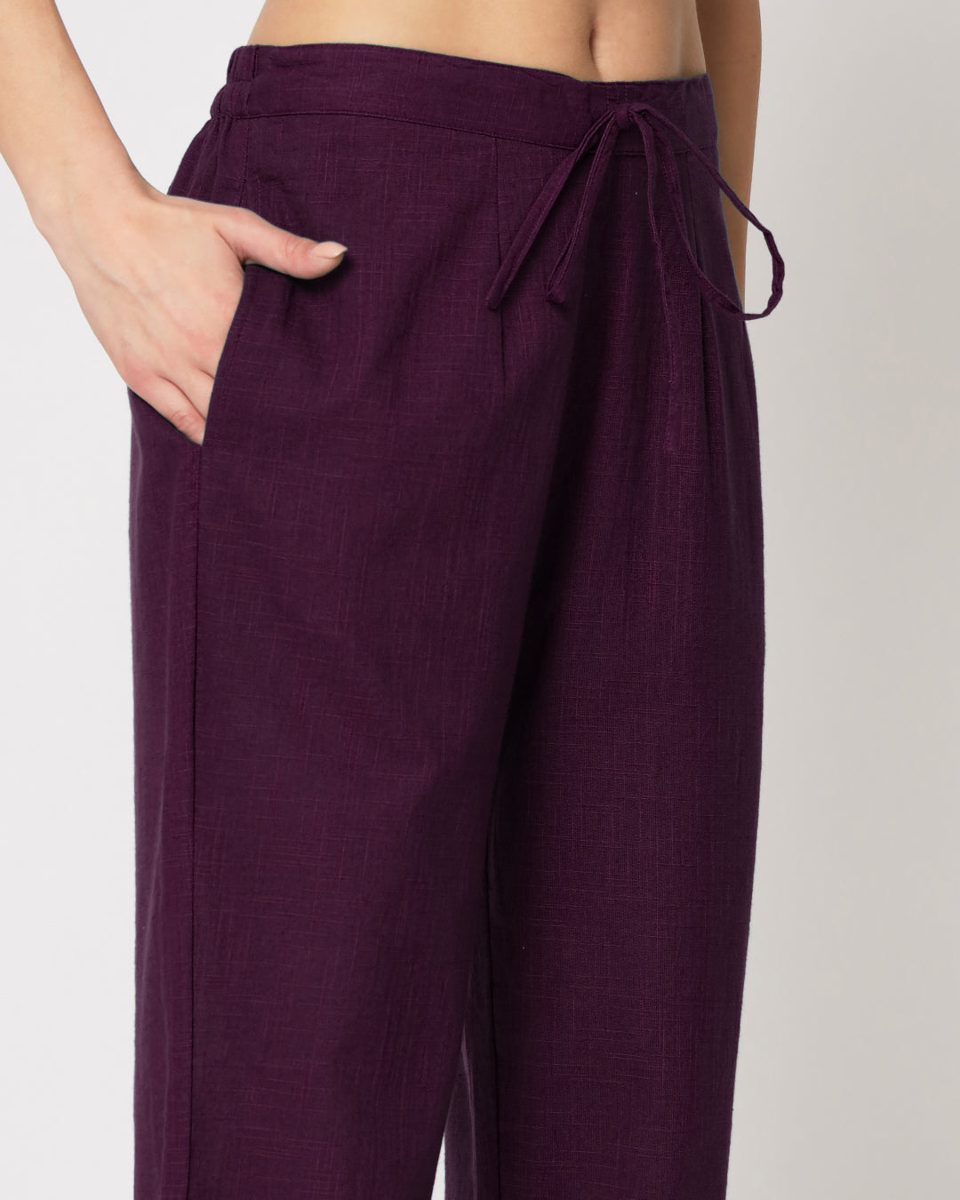 Plum Passion Collar Neck Mid Length Solid Co-ord Set