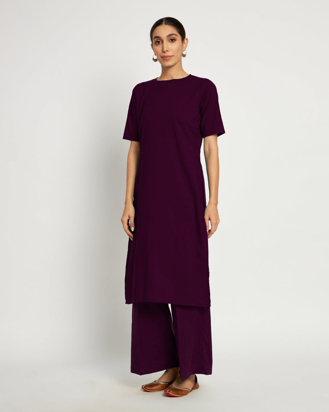 Plum Passion Round Neck Long Solid Co-ord Set