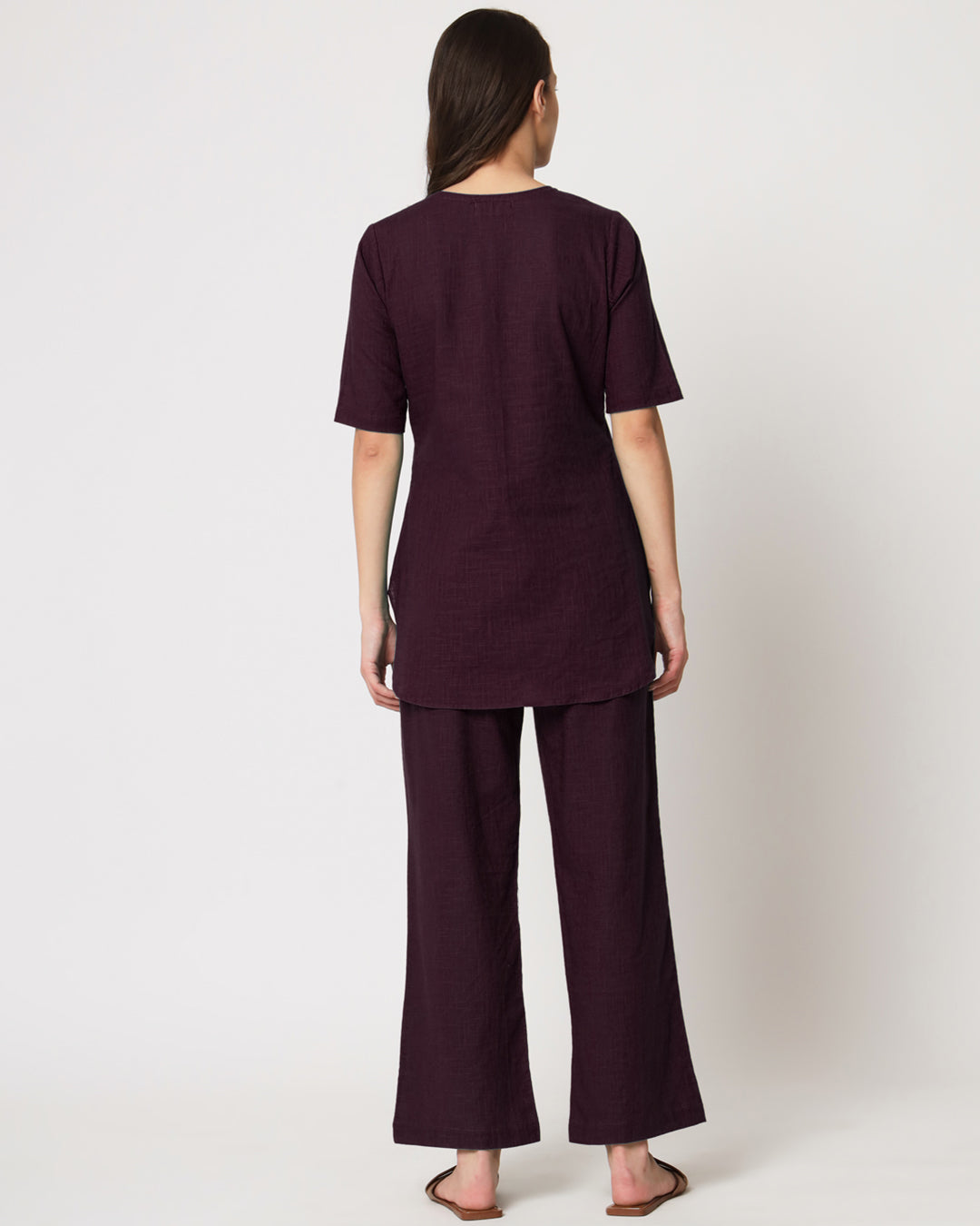 Plum Passion Collar Neck Short Length Solid Co-ord Set