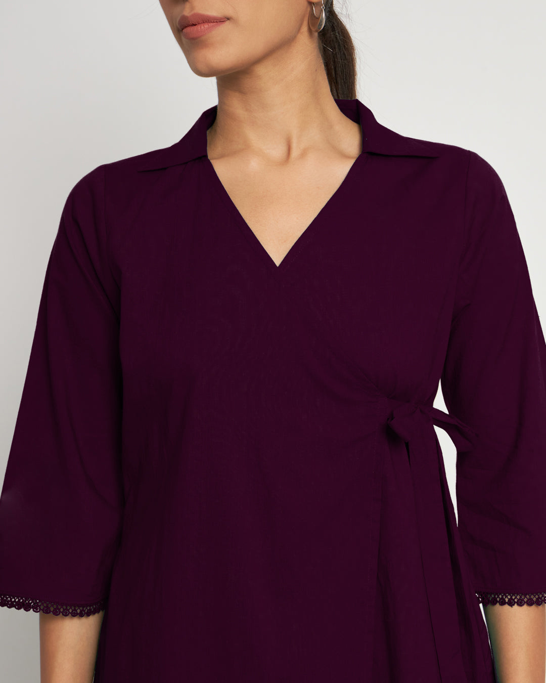 Plum Passion Collar Neck Angrakha Solid Top (Without Bottoms)