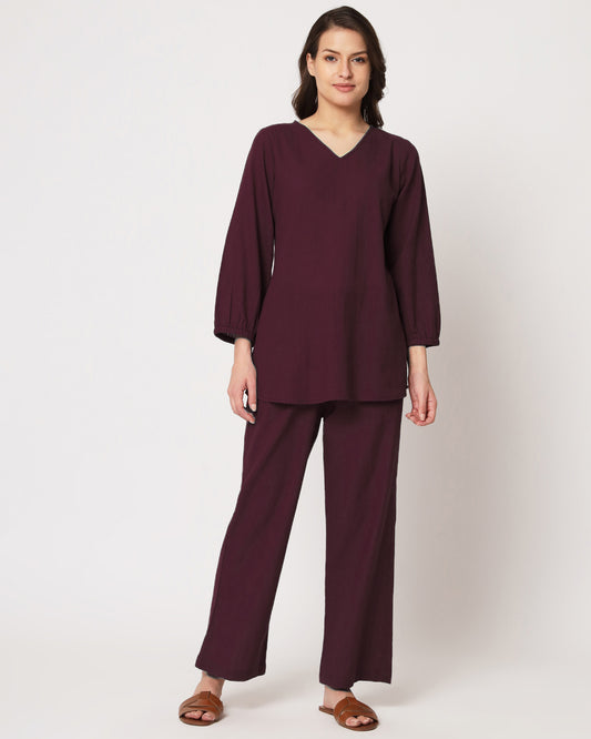 Plum Passion Bishop Sleeves Solid Top (Without Bottoms)