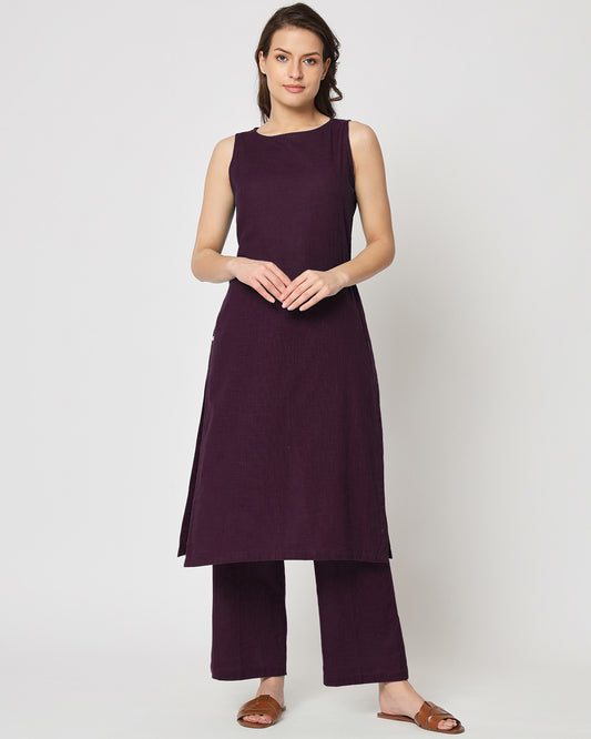 Plum Passion Sleeveless Long Solid Kurta (Without Bottoms)